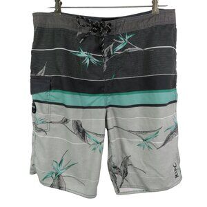 Ripcurl Board Shorts Size 34 Gray Green 10 in Inseam Swim Trunks Suit Stretch